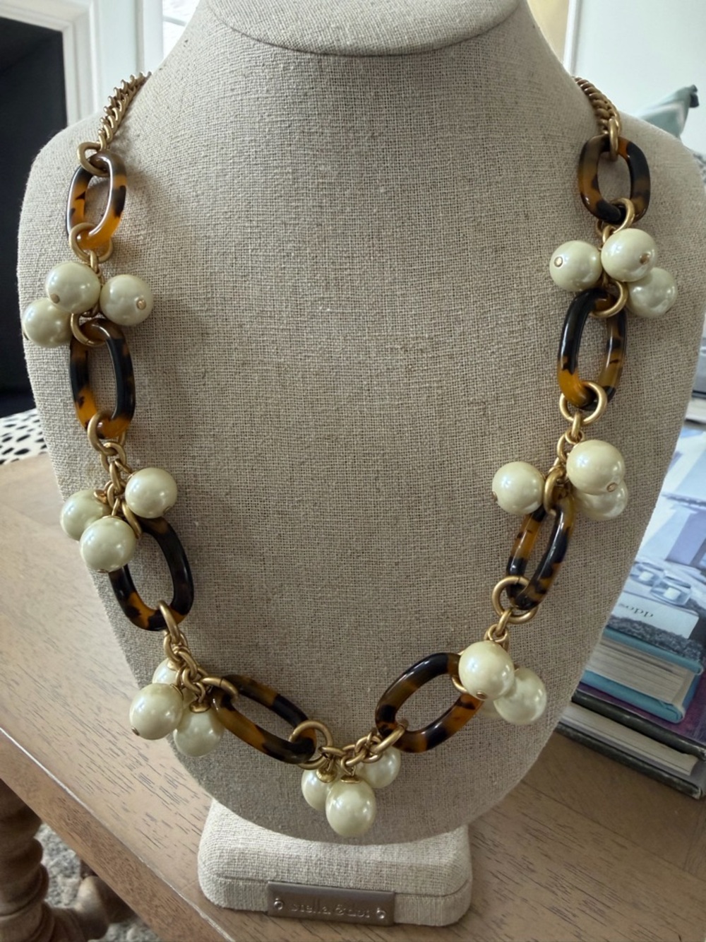 J. Crew Tortoiseshell Link Necklace with Cream Pearl Clusters